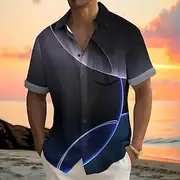 Men's Geometric Gradient Line Shirt Summer Shirt Button Up Shirt Short Sleeve Fashion Casual Outdoor Vacation Dailywear Summer Spring Turndown 3D Print Collare