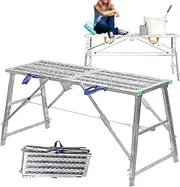 Stepladders Scaffolding Platform Multipurpose Folding Scaffolding Work Platform Scaffold Tower Ladder Stool Bench Adjustable Height, 880 Lbs Max Load,Galvanized Steel Welding,180Cm