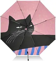 [PDZRMY] Cat Abstract Wine UV Protection Travel Umbrella Compact for Rain and Sun - Auto Open and Close UPF 50+ Windproof Portable 46” Sun Umbrella for Women and Men