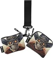 [XYMZR] Mini Zip Around Wristlet keychain Wallet Skull Star Hat for Women Personalized Pattern Detachable Dual Pouch Wristlet Portable Wallet Phone Coin Purse, Multi-colored, One Size