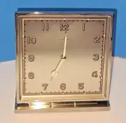 Wingard Deco Clock Stainless Steel & Gold Quartz Desk Alarm Clock Lume Hands NEW