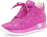[FINDVELL] Women's Fashion Glitter Sneakers Platform Wedge Shoes Sparkly Rhinestone High Top Sneakers Trendy Sequin Shoes Wedding Bride Dress