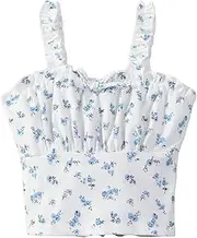 [SOLY HUX] Girl's Ditsy Floral Print Frill Trim Cami Crop Top Summer Tops