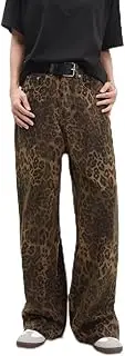 [Generic] Leopard Print Pants Medium Waist Wide Leg Jeans Casual Loose Vintage Hip Hop Street Flared Pants