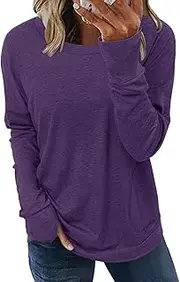 [onlypuff] Shirts for Women Long Sleeve Tunic Top Pocket T Shirt Sweatshirts Going Out Fall Fashion Tops Purple L, A G-purple