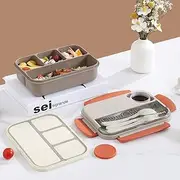 [JiaoZoum] Bento Box Lunch Box, 4 Compartments Containers for Kids Men Women, Reusable Food Storage with Utensils for Work, School, Camping and Travel (Brown)