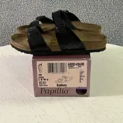 Papillio Birkenstock Sandals Womens 39 / 8 Black Glossy Cork Double Strap Slides