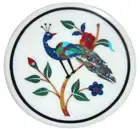 Peacock Design Inlay Work Coffee Table Top Round Marble Entryway Table for Home