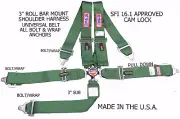 RJS SFI 16.1 CAM LOCK 5 PT RACING HARNESS UNIVERSAL ROLL BAR MOUNT GREEN 1032809