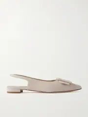 [Manolo Blahnik] Manolo Blahnik - Maylura Buckled Suede Slingback Flats - Beige - IT40 IT 40 Neutrals