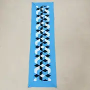 Bundle of 2 Blue Geometric Triangles Patchwork Cotton Table Runner Topper 65x18"