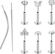 MODRSA Silver Gold Threadless Nose Stud 20g 18g Flat Back Cartilage Earring Flatback 20 Gauge Nose Rings Push in Helix Conch Earring Studs for Women 6mm 8mm