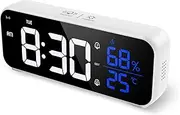 AMIR (Upgraded Version) Digital Alarm Clock, Mirror LED Clock with Voice Control, 5 Adjustable Brightness, 12/24H, Dual Alarms, Snooze, Temperature Display, Type-C Charging Port for Bedroom, Office