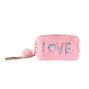 1Pc Women Portable Sequin Heart LOVE Makeup Bag for Travel Vacation Camping Pink