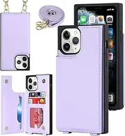 Cavor Wallet Crossbody for iPhone 11 Pro Phone Case with Long Shoulder Lanyard Strap Credit Card Holder Magnetic PU Leather Protective Handbag Zipper Purse Kickstand Cover Women Girl-Light Purple