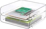 Tomorotec Desk Letter Tray Set, A4 Size Clear PET Stackable Document Organizer Office Desktop File Paper Holder Book Storage Rack Side Load Anti-Skid Stacking Support Convex Bottom (2X Portrait)