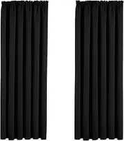 Aspire Homeware Blackout Curtains for Living Room Pencil Pleat Black Bedroom Curtains Window Treatments Pair of Thermal Tape Top 46 x 54 inch Drop Short Kitchen Curtain Pair Panel + Tie Backs