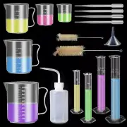 4PCS Plastic Graduated Cylinders Set 10Ml 25Ml 50Ml 100Ml, 5PCS Plastic Beakers