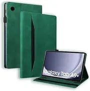 Case for Samsung Galaxy Tab A9+ 2023 11 Inch (SM-X210/SM-X215/SM-X216) Skin Feel PU Leather Wallet Protective Cover with Card Slots and Stand Function for Samsung Galaxy Tab A9+ - Dark Green
