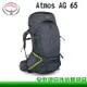 【全家遊戶外】Osprey 美國 Atmos AG 65 男款登山背包 65L 深淵灰 Abyss Grey M/雙肩背包 後背包 旅行背包 專業登山包