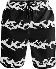 [GuoChe] Men's Beach Shorts Lightning Black Quick Dry Bathing Suits Beach Swim Shorts Mesh Lining
