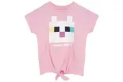 Minecraft Girls Cat Twisted Knot Front T-Shirt (Pink/White) - UTNS6689