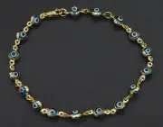 14K Yellow Solid Gold 6" Children's New blue Color Evil Eye Bracelet 2.3g