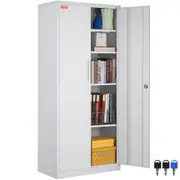 VEVOR Metal Storage Cabinet w/ 3 Keys Adjustable Shelves & Magnetic Door White