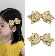 Gold Glitter Hair Bow Sequin Hair Clips Sparkly Hair Clips for Women Girls 2Pcs Hair Bows Barrettes Bowknot Hair Clip Hair Alligator Clips for Girls Glitter Bow Hair Clip Hair Accessories