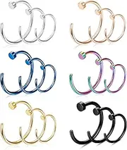 [Kakonia] 22G Surgical Steel Nose Rings Hoop for Men Women C-Shape Flat Disc Thin Nose Ring Cartilage Tragus Ear Body Piercing Jewelry Set 18-27PCS