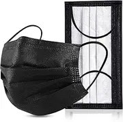 Black Disposable Face Masks 4 Layers Protection 50Pcs, Breathable Dust Mask Mouth Covers for Adult
