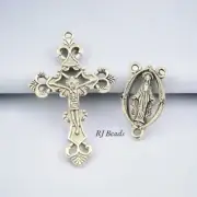 10 Sets! Antique Silver Rosary Cross Center Alloy Crucifix Rosary Links Pendant