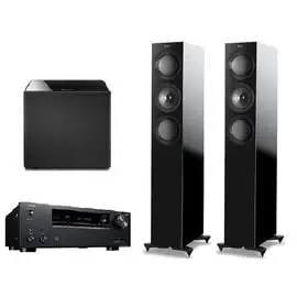 KEF 小型三路分音座地揚聲器 R5+KEF 8吋揚聲器喇叭 KUBE8B+ ONKYO TX-NR595擴大機