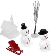Yardwe 1 Set DIY Snowman Craft Kit Snowman Making Supplies with Miniature House Sleigh Tree and Snowflake Decorations for Creative Christmas Party Ornaments