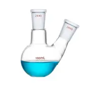 100ml 2-Neck 24/40 Flat Bottom Glass Flask Twins Necks Lab Chemistry Bottle