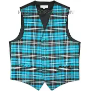 New Men's Plaid Tuxedo Vest Waistcoat only Plaid checkers Turquoise prom Wedding