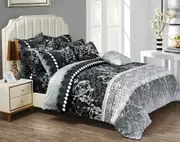 Costa King Size Quilt/Doona/Duvet Cover Set Grey Black