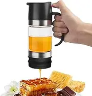 Glass Honey Dispenser,9 OZ Honey Pot with Handle,No Drip Honey Container Jar,Maple Syrup Dispenser,Ideal for Honey and Syrup,Black base