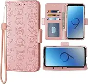 [FDCWTSH] Compatible with Samsung Galaxy A10 Wallet Case Wrist Strap Lanyard Leather Flip Cover Card Holder Stand Cell Accessories Phone Cover for Glaxay A 10 Gaxaly 10A SM A105M 6.2 Women Men Rose gold