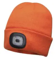 RS Pro ACRYLIC BEANIE HAT Removable LED Front Light, Adjustable ORANGE