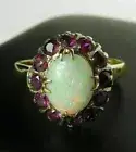 3Ct Oval Fire Natural Opal & Ruby Halo Engagement Ring 14K Yellow Gold Plated