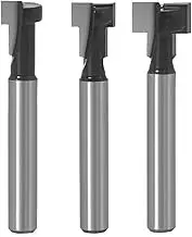 Meichoon 3pcs 1/4 Inch Shank T-Slot Cutter Router Bit Set T-Track Slotting Wood Milling Cutter Woodworking Tool 5/16 & 3/8 & 1/2 Inch Blade Diameter