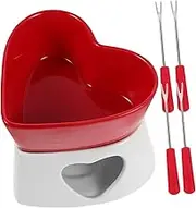 STOBAZA 1 Set Mini Chocolate Melting Pot: Ceramic Butter Warmer Heart Shaped - Mini Fondue Pot with Forks for Milk Cheese Chocolate Butter Caramel for Parties