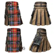 Men Scottish Gothic Kilt LGBT Gay Tartan Front Apron Utility Kilt Size 28-62