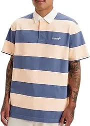 [Levi's] Union Men's Short Sleeve Rugby Shirt, Deck Stripe Coastal Fjord, S