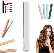 Dualglam Mini Dual-Purpose Curling Iron, Cozy Home Curling Iron Mini, 2-in-1 Mini Curling Wand & Flat Iron Hair Straightener for Short Hair, Portable USB Mini Ceramic Curling Iron (White)