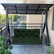 Waterproof Canopy Swing Bench Cushion 2/3 Seater Thick Replacement Seat Cushion for Patio Garden Hammock Dark Green Washable 150*100*10cm