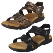 Ladies Clarks Leather Hook and Loop Dual Strap Wide Summer Sandals - Kitly Ave
