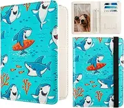 [BECEERE] Passport Holder Covers,Premium Leather Passport Holder,with RFID Blocking,Travel Documents Organizer Protector,Cute Passport Wallet for Women/Men, Cute shark, Cute