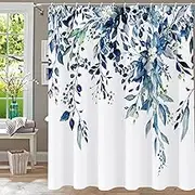 Shower Curtain Blue Eucalyptus Shower Curtains for Bathroom, Watercolor Leaf Shower Curtain Sets Waterproof Plant Shower Curtain Leaves Fabric Cloth Bathroom Curtains 72x72 inch with Hooks